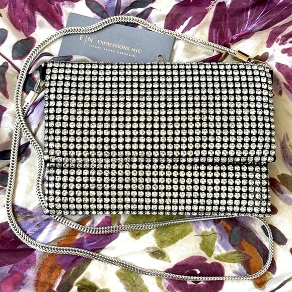 Brand New Expressions NYC Rhinestone Foldover Clutch Crossbody Purse Sparkly - Picture 2 of 14